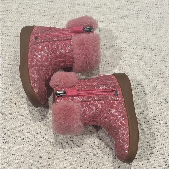 Pink Fuzzy Leopard Sparkle Toddler Boots - Picture 2 of 5
